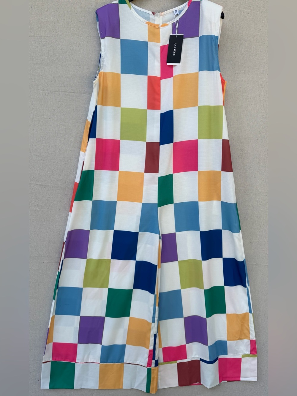 Sleeveless Multicolor Checker Maxi Dress